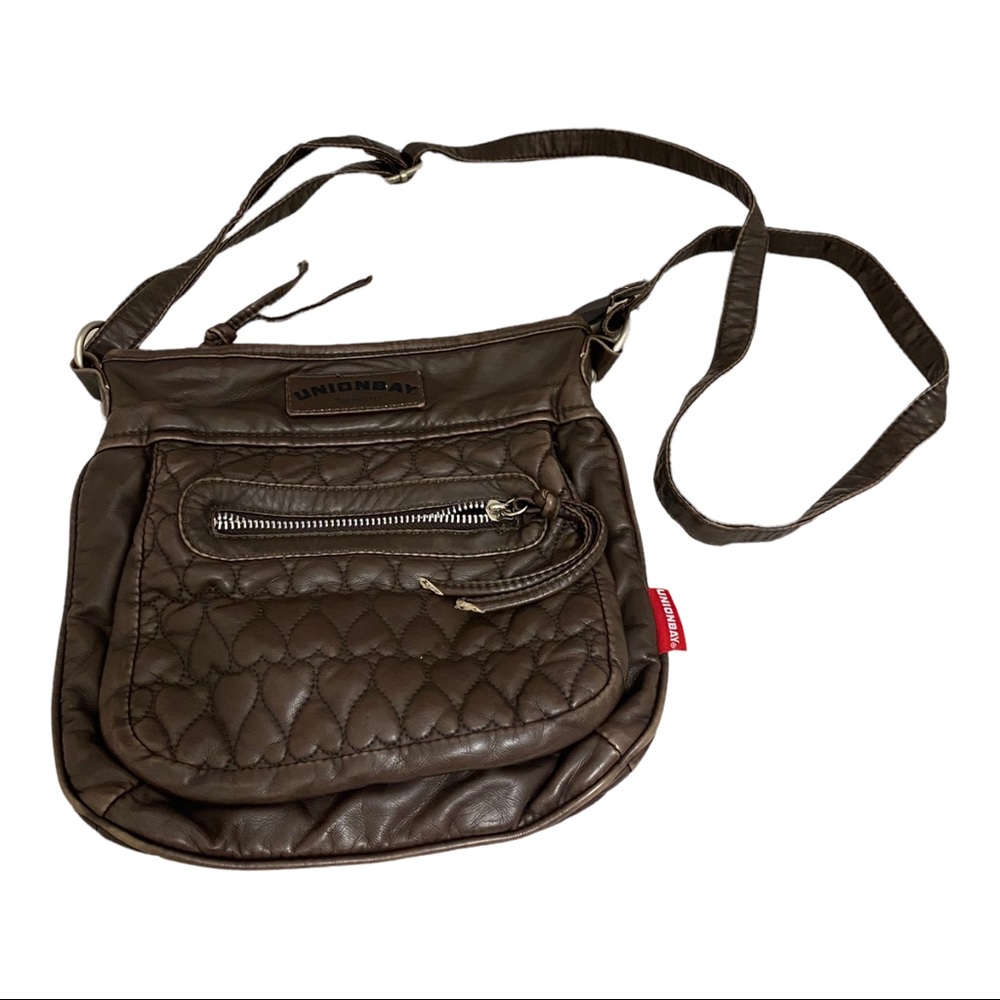 Union Bay Shoulder Purse Bag Quilted Brown Leather Outer Shell Cloth Lining